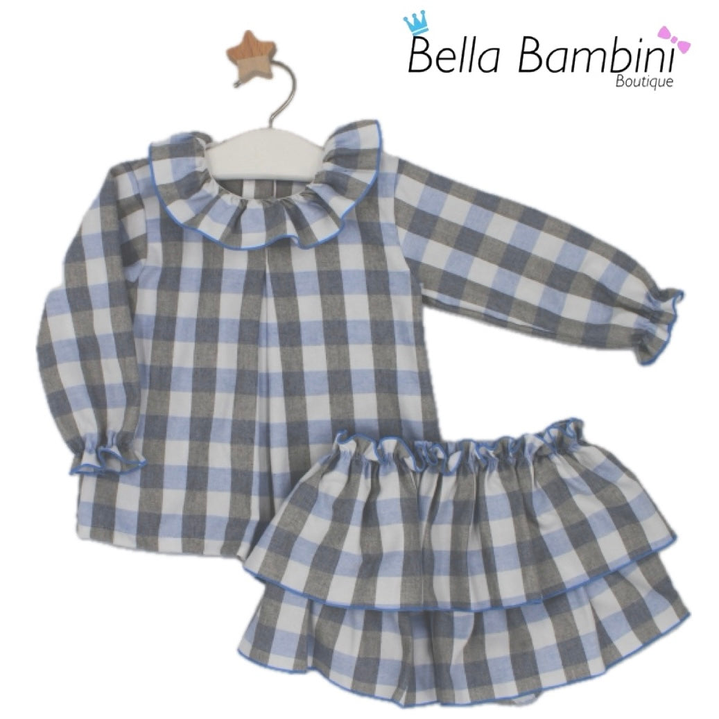 Rapife Girls Blue Check Skirted Jam Set