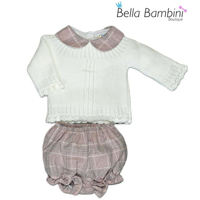 Dulce De Fresa Baby Girls Pink Check Knit Set