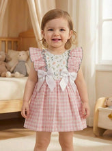 Load image into Gallery viewer, Ceyber Girls Peach Gingham Dress