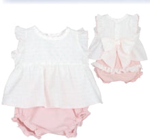 Load image into Gallery viewer, Calamaro Baby Girls Pink &amp; White Bow Jam Set