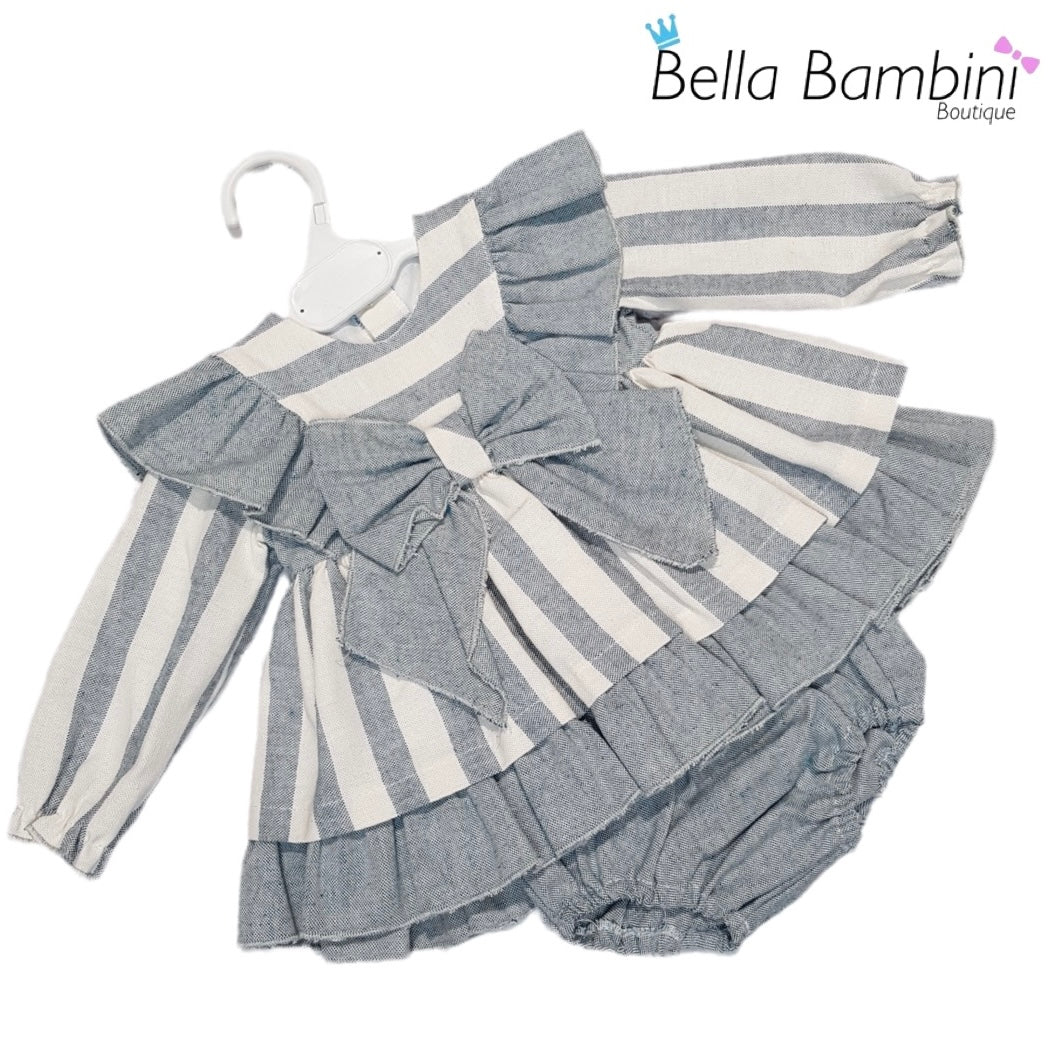 Ceyber Baby Girls Grey Stripe Dress