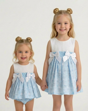 Load image into Gallery viewer, Ceyber Girls Blue Carousel Double Bow Dress