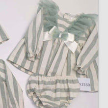 Load image into Gallery viewer, Ceyber Baby Girls Sage Lace Shoulder Stripe Dress