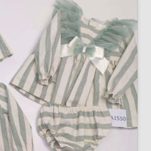 Ceyber Baby Girls Sage Lace Shoulder Stripe Dress