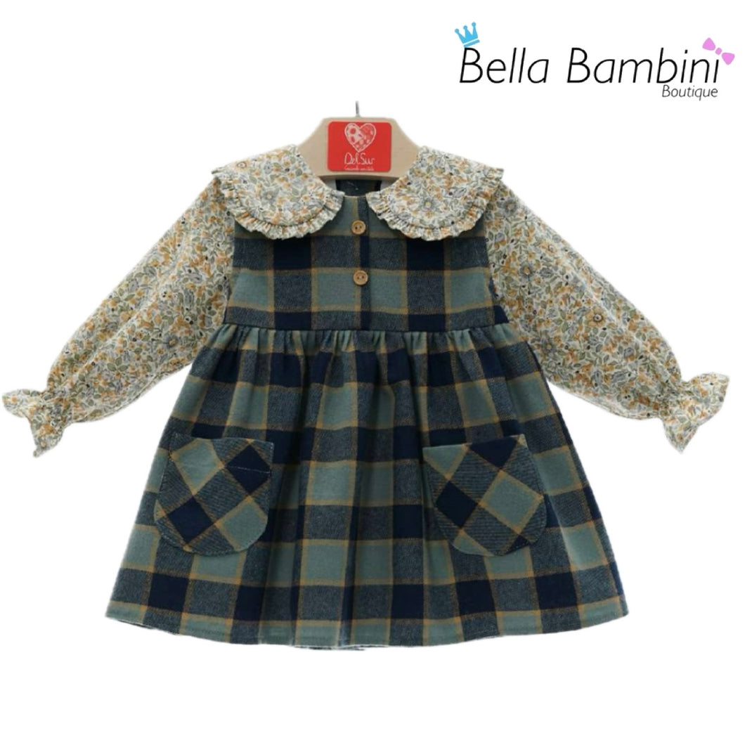 Del Sur Baby Girls Mustard Floral Shirt Dress