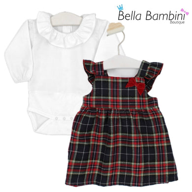 Rapife Baby Girls Navy Tartan Pinafore Set