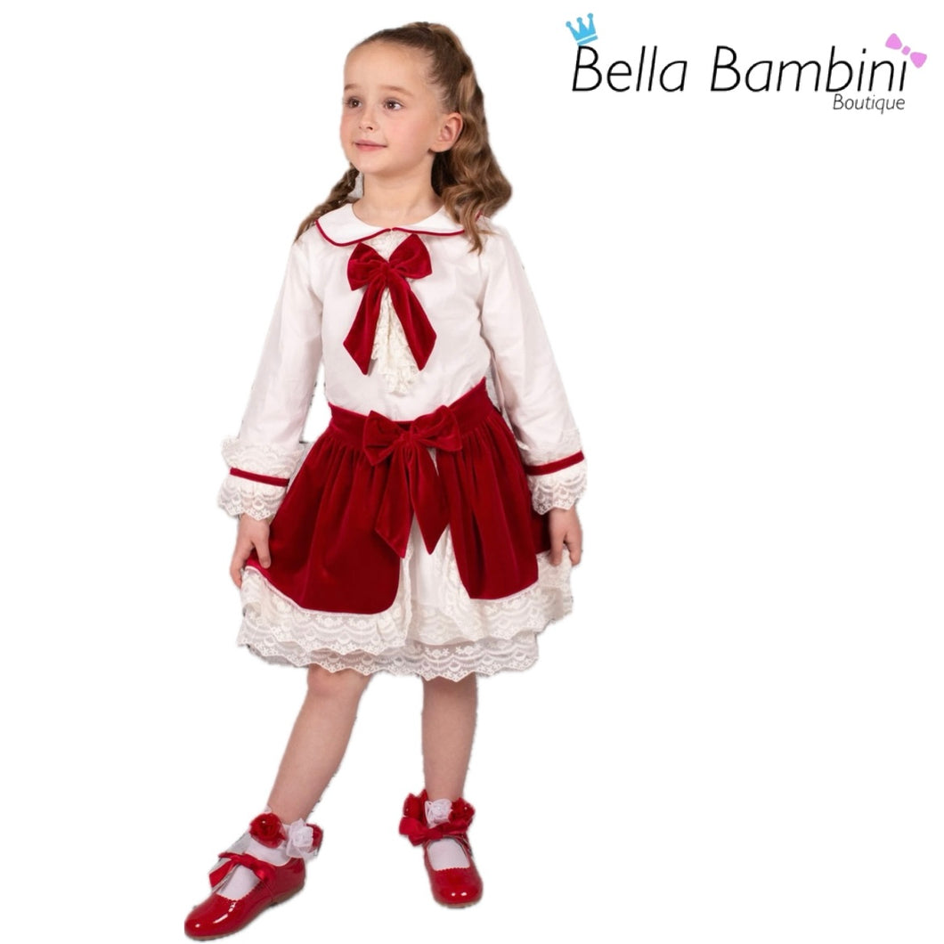 Beau Kids Girls Red Velvet Skirt Set