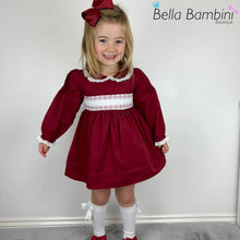 Load image into Gallery viewer, Mabini Girls Burgundy Smock Dress