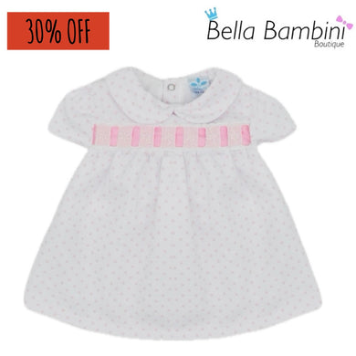 Sardon Baby Girls Pink and White Polka Dress