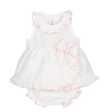 Load image into Gallery viewer, Calamaro Baby Girls Pink &amp; White Bow Dress Set