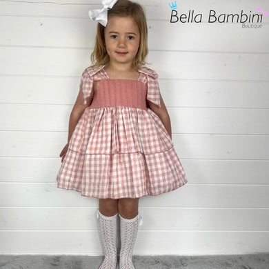 Ceyber Girls Pink Check Bow Shoulder Dress