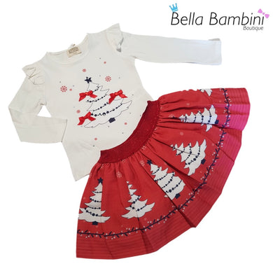 Neon Kids Red Christmas Skirt Set