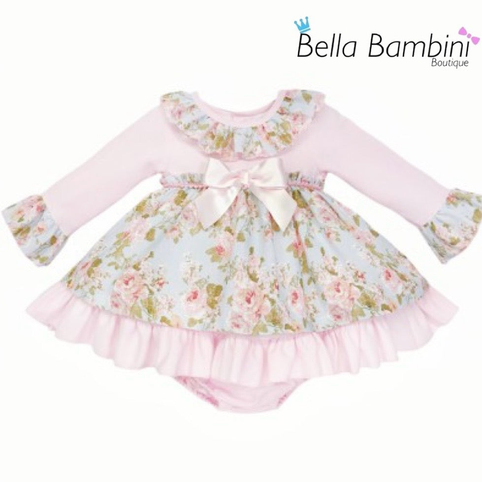 Wee Me Baby Girls Blue and Pink Floral Dress