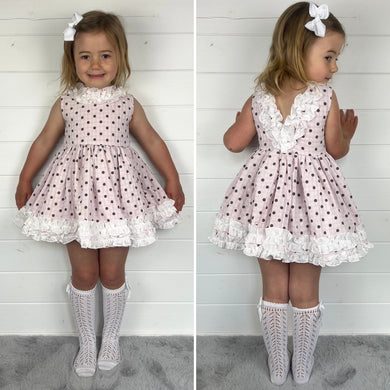 Ceyber Girls Pink Polka Frill Trim Dress