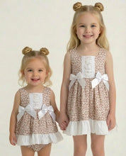 Load image into Gallery viewer, Ceyber Girls Beige Floral Double Bow Dress