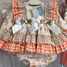 Load image into Gallery viewer, Ceyber Tan and Orange Pumpkin Print Dress