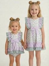 Load image into Gallery viewer, Ceyber Girls Lilac Floral Gingham Dress