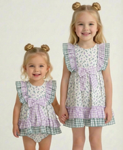 Load image into Gallery viewer, Ceyber Girls Lilac Floral Gingham Dress