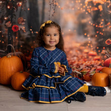 Load image into Gallery viewer, Marta Older Girls Mustard &amp; Navy Pom Dress