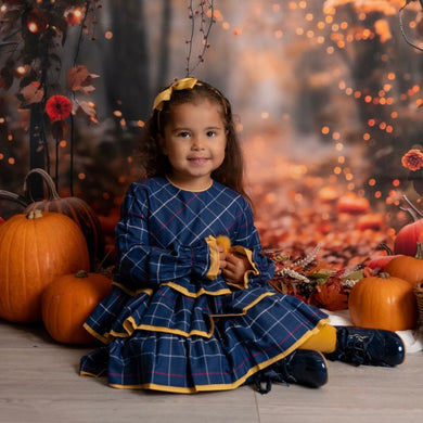 Marta Older Girls Mustard & Navy Pom Dress