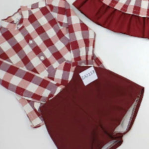 Ceyber Baby Boys Burgundy Check Short Set