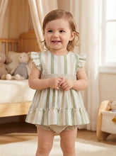 Load image into Gallery viewer, Baby Ferr Baby Girls Beige Stripe Dress &amp; Bloomers