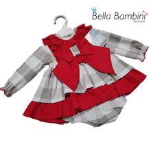 Load image into Gallery viewer, Ceyber Baby Girls Grey and Red Check Dress