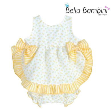 Calamaro Lemon Stripe and Floral Dress Set
