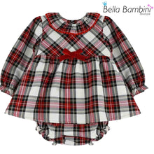 Load image into Gallery viewer, Baby Ferr Baby Girls Velvet Bow Check Dress