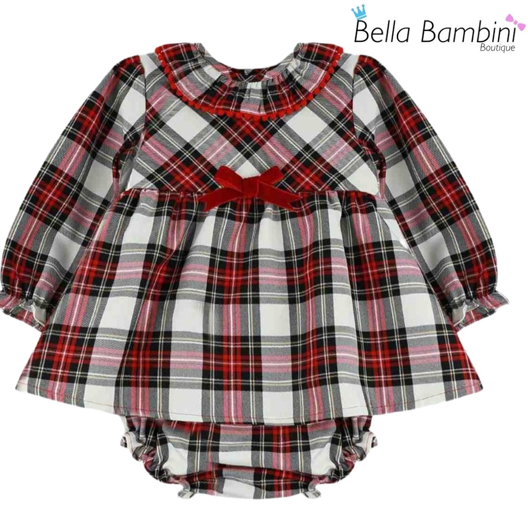 Baby Ferr Baby Girls Velvet Bow Check Dress