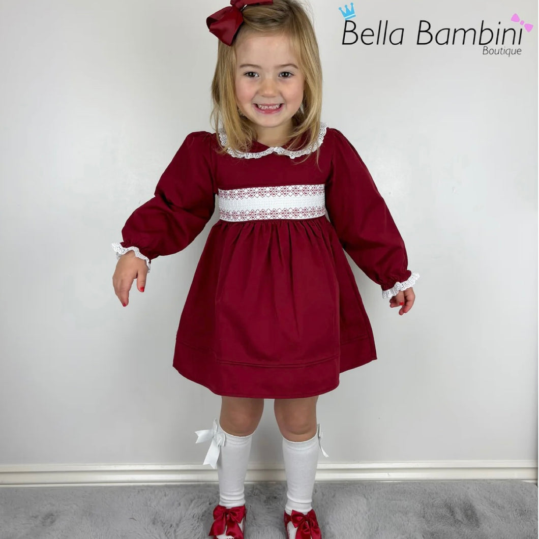 Mabini Girls Burgundy Smock Dress