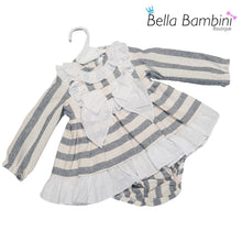 Load image into Gallery viewer, Ceyber Baby Girls Cream and Grey Stripe Dress