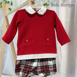 Baby Ferr Red Jumper Check Short Set