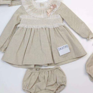 Ceyber Baby Girls Beige Smocked Dress