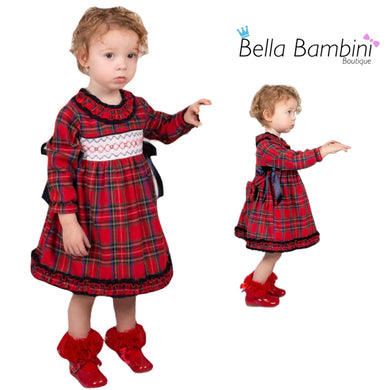 Beau Kids Girls Red Tartan Smocked Dress
