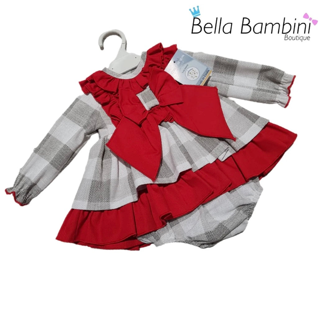 Ceyber Baby Girls Grey and Red Check Dress