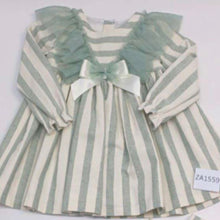 Load image into Gallery viewer, Ceyber Older Girls Sage Lace Shoulder Stripe Dress