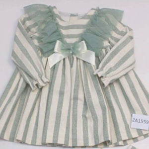 Ceyber Older Girls Sage Lace Shoulder Stripe Dress