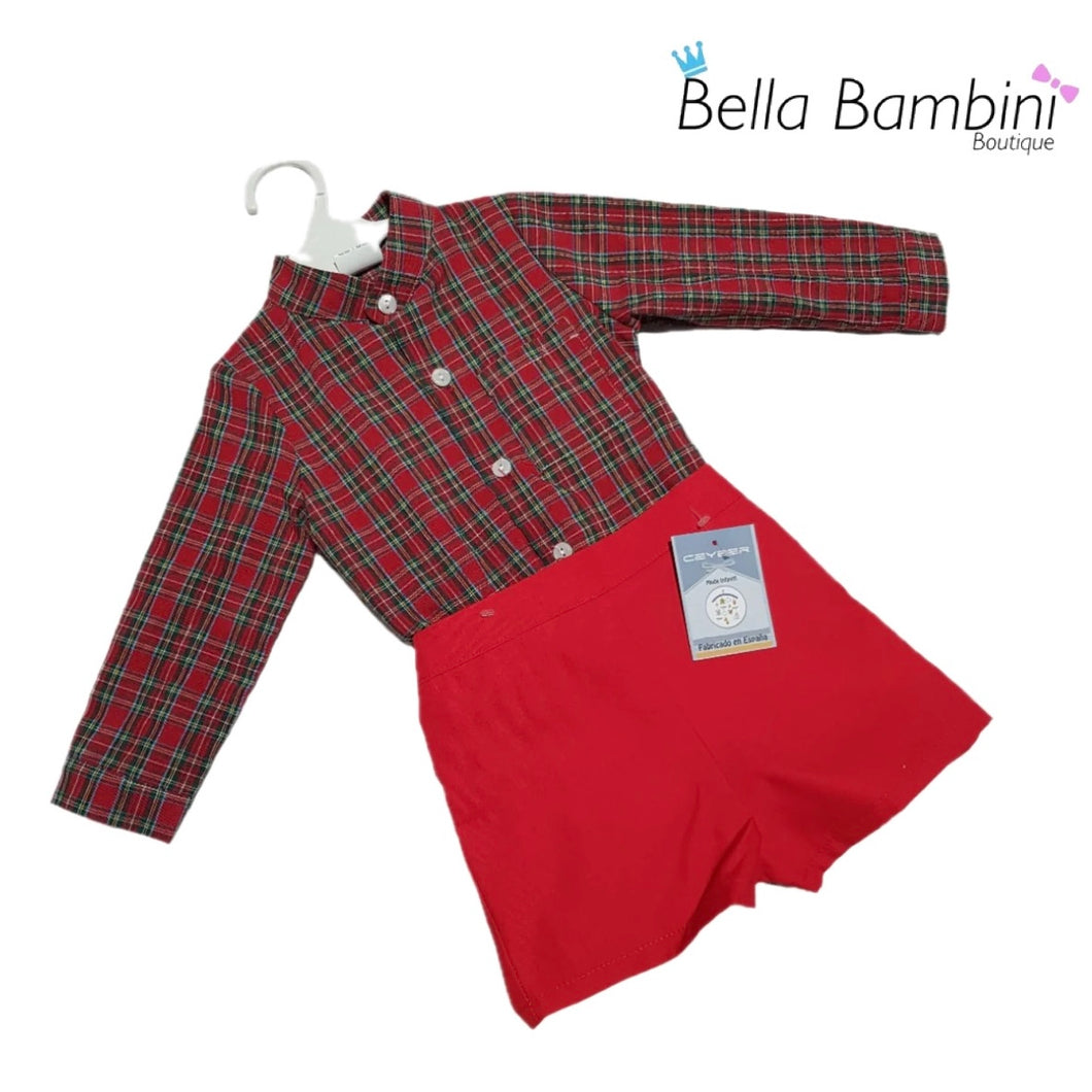 Ceyber Baby Boys Red Tartan Short Set