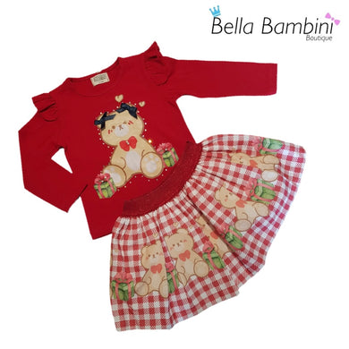 Neon Kids Red Teddy Bear Skirt Set