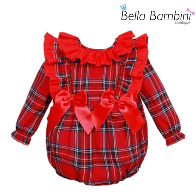 Wee Me Baby Girls Tartan Double Bow Romper