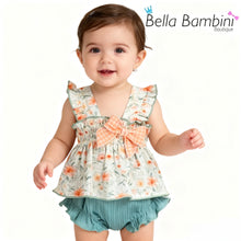 Load image into Gallery viewer, Calamaro Baby Girls Sage and Orange Smocked Jam