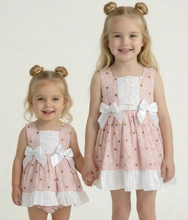 Load image into Gallery viewer, Ceyber Girls Pink Swirls Double Bow Dress