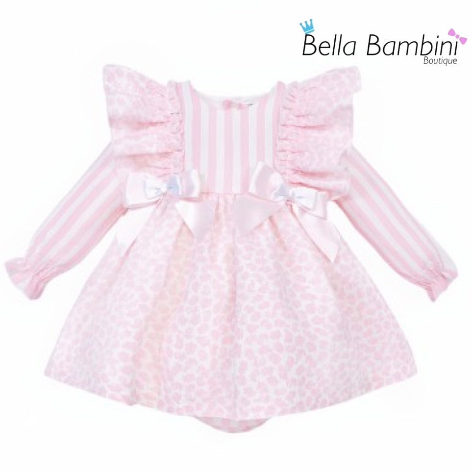 Wee Me Baby Girls Pink Floral and Stripe Dress