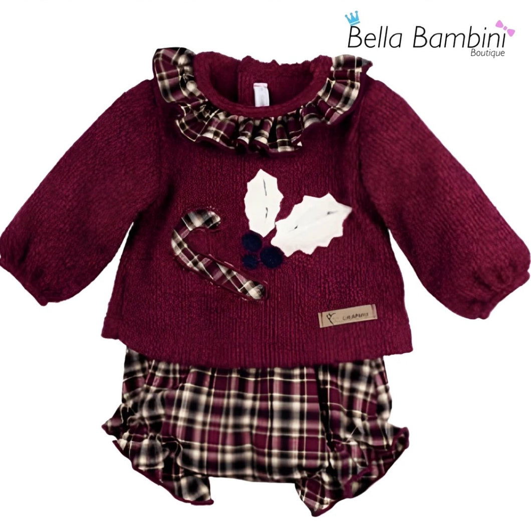 Calamaro Baby Girls Burgundy Check Jam Set