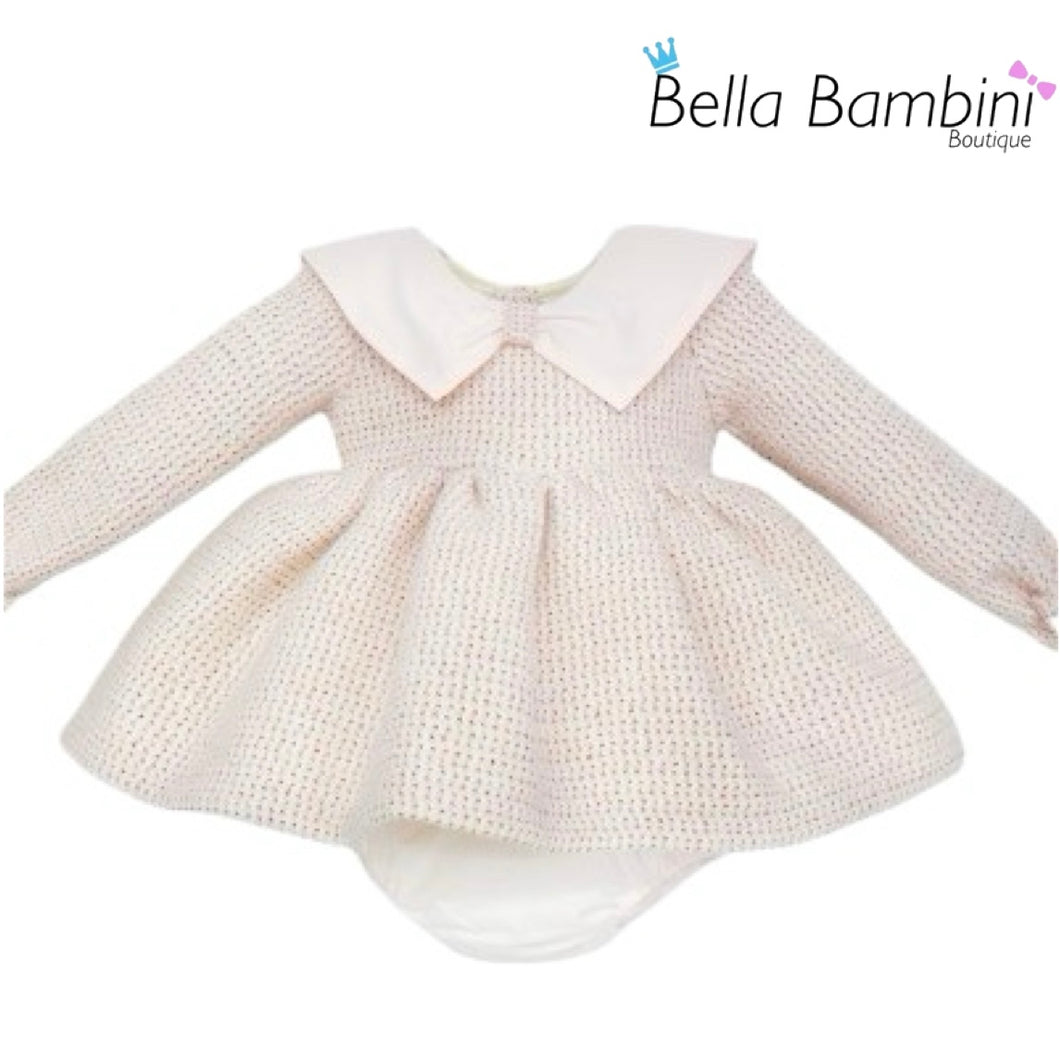 Wee Me Baby Girls Pink Bow Collar Dress