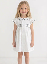 Load image into Gallery viewer, Beau Kid Girls White and Navy Smocked Dress
