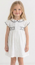 Load image into Gallery viewer, Beau Kid Girls White and Navy Smocked Dress