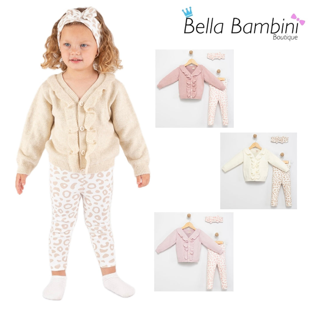 Babymy Baby Girls Leopard Frill Knitwear Set
