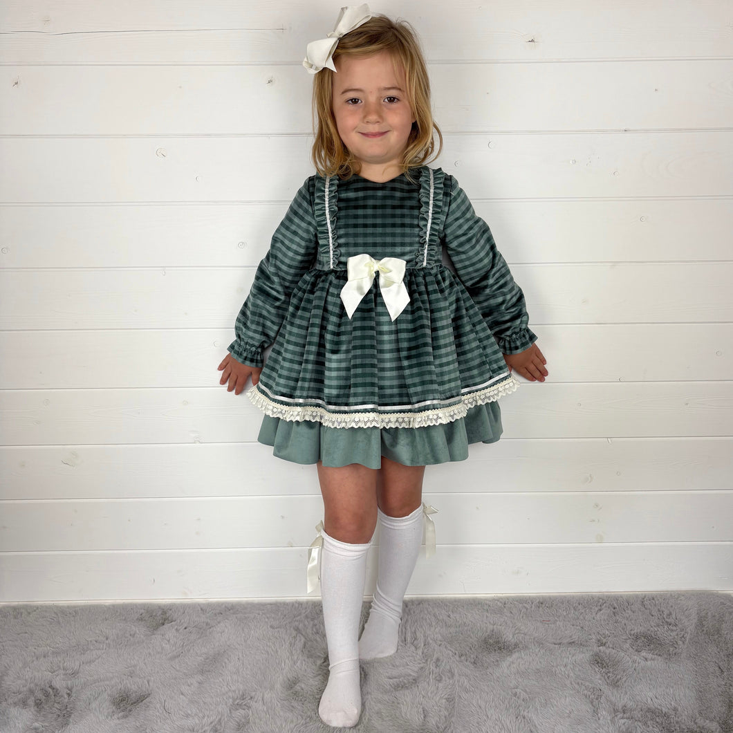 Ceyber Green Check Velvet Dress
